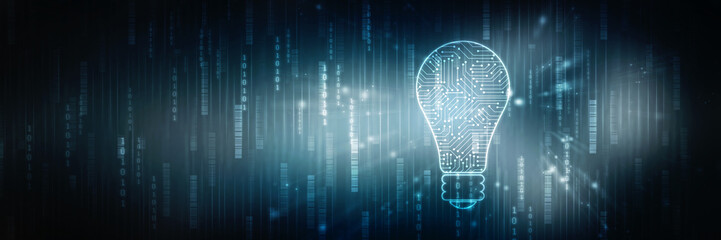 2d illustration bulb future technology, innovation background, creative idea concept