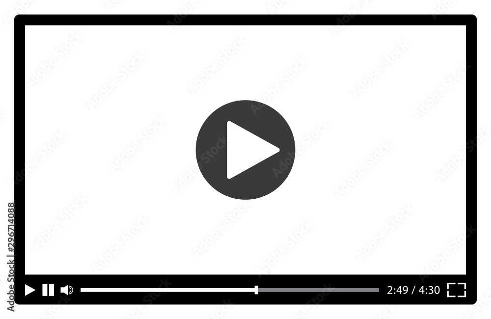 Video player for web in black and white. Vector illustration - obrazy, fototapety, plakaty 