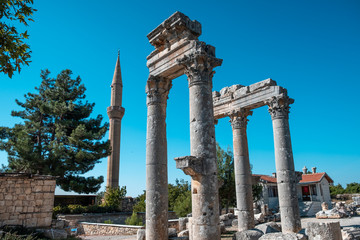 Ruins of Uzuncaburc Ancient City, marble columns