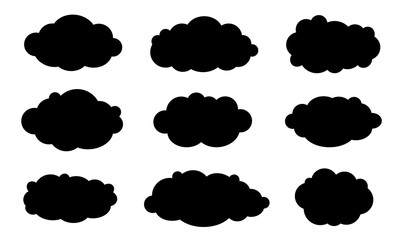 Sticker - Abstract black clouds set isolated on white background. Cloudy sky symbols collection