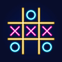 Tic Tac Toe Game, Linear Outline Icon. Neon Style. Light Decoration Icon.