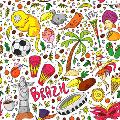 Wall Mural - Rio de janeiro Brazil. Vector pattern with national symbols.