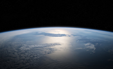 Leinwandbilder - View of planet Earth close up with atmosphere during a sunrise 3D rendering elements of this image furnished by NASA