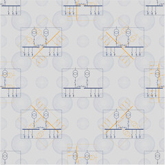 Wall Mural - Electric wiring diagram for power transformers. Seamless pattern