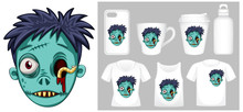 Graphic Of Zombie Head On Different Product Templates