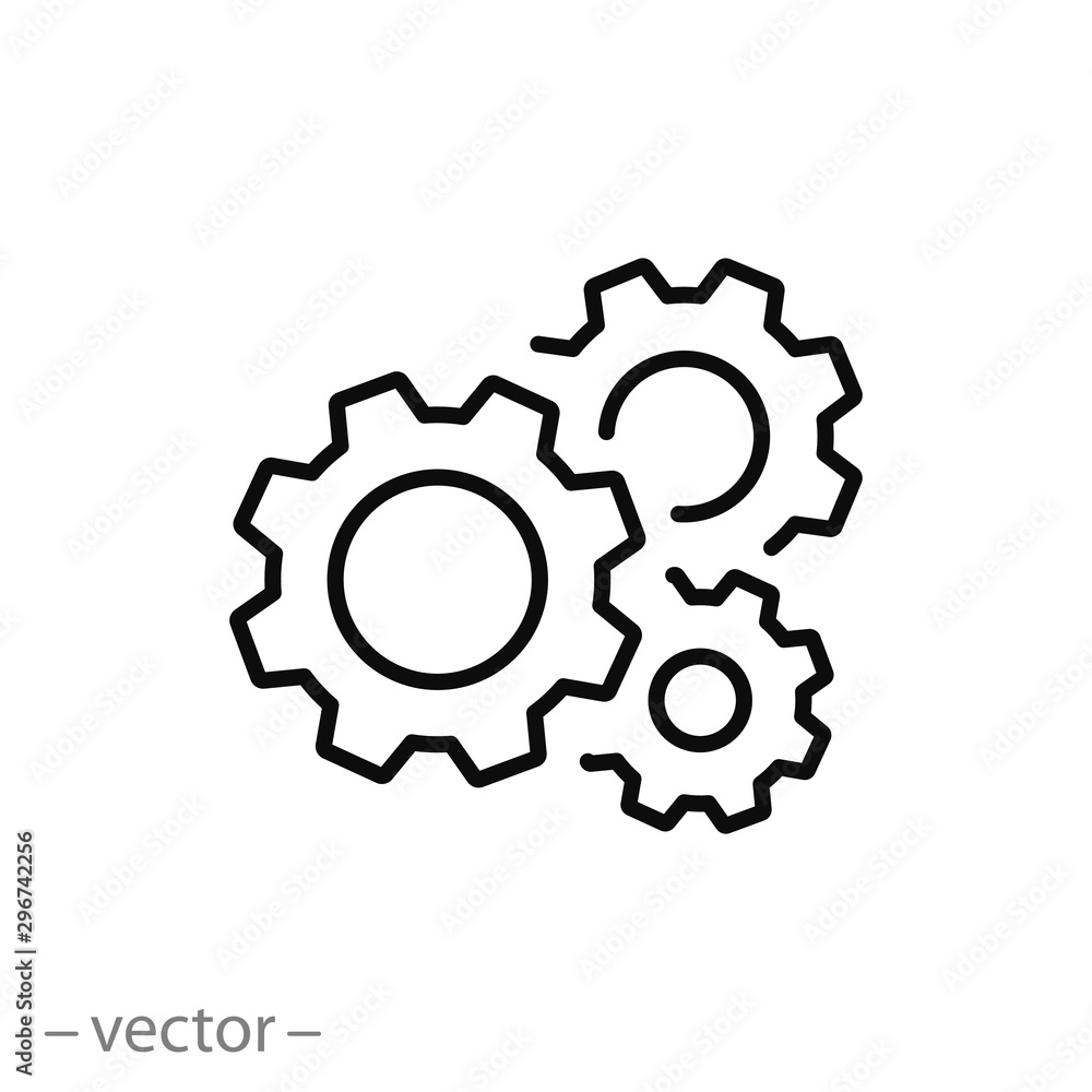 gear icon, cog wheel, engine circle, thin line web symbol on white background - editable stroke vector illustration eps10 - obrazy, fototapety, plakaty 