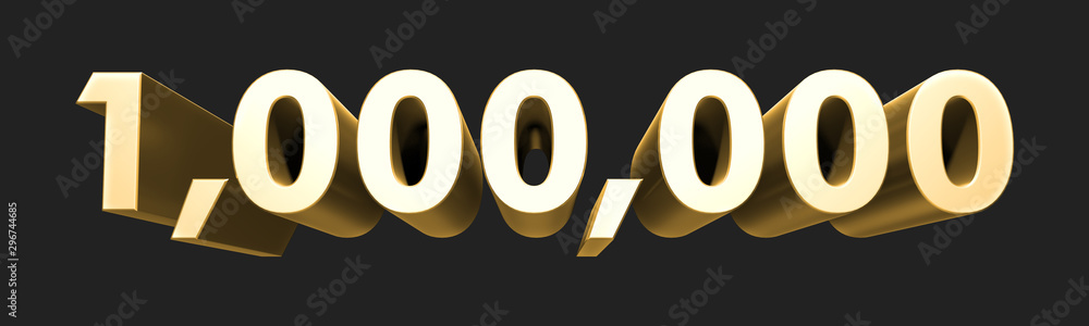 1.000.000 one million number rendering. Metallic gold 3D numbers 
