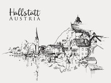 Drawing Sketch Illustration Of Hallstatt