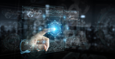 Aufkleber - Businessman using digital technological interface with datas 3D rendering
