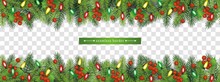 Christmas Fir-tree Upper And Lower Seamless Border Vector Illustration Isolated.