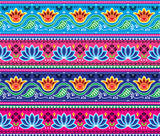 Fototapeta Kuchnia - Pakistani or Indian truck art vector seamless pattern, floral cheerful design, Diwali repetitive decorations  