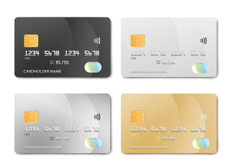 plastic bank card design template set - isolated credit or debit cards mockup