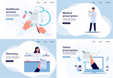Online Medical Diagnosis And Healthcare Service Set Of Flat Vector Illustrations.