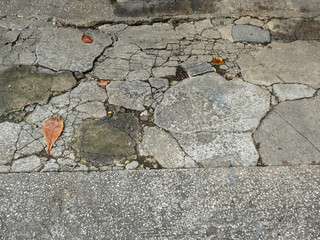 Sticker - crack concrete street floor with autumn leaf