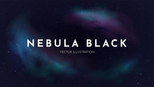 Vector Realistic Illustration. Night Cosmic Sky. Wallpaper. Nebula In Space. Template For Website Or Game. Abstract Banner. Dark Starry Background. Milky Way. Minimalistic Style. Copy Space For Text