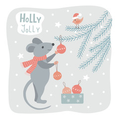 Wall Mural - Christmas card with mouse.