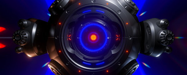 Abstract concept of sci-fi sphere cyborg robot. Background for cyber crypto security. 3d illustration