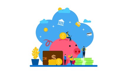 Wall Mural - Business and Finance Landing Page Template with Tiny People Character Concept Vector Illustration, Suitable For web landing page,Wallpaper, Background, Card, banner,Book Illustration