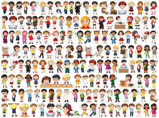 Wall Mural - Children with different nationalities on white background