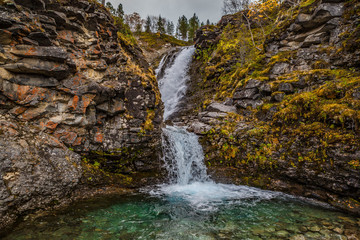 mountain waterfall. Khibiny Mountains. Kola peninsula. Murmansk region. Russia