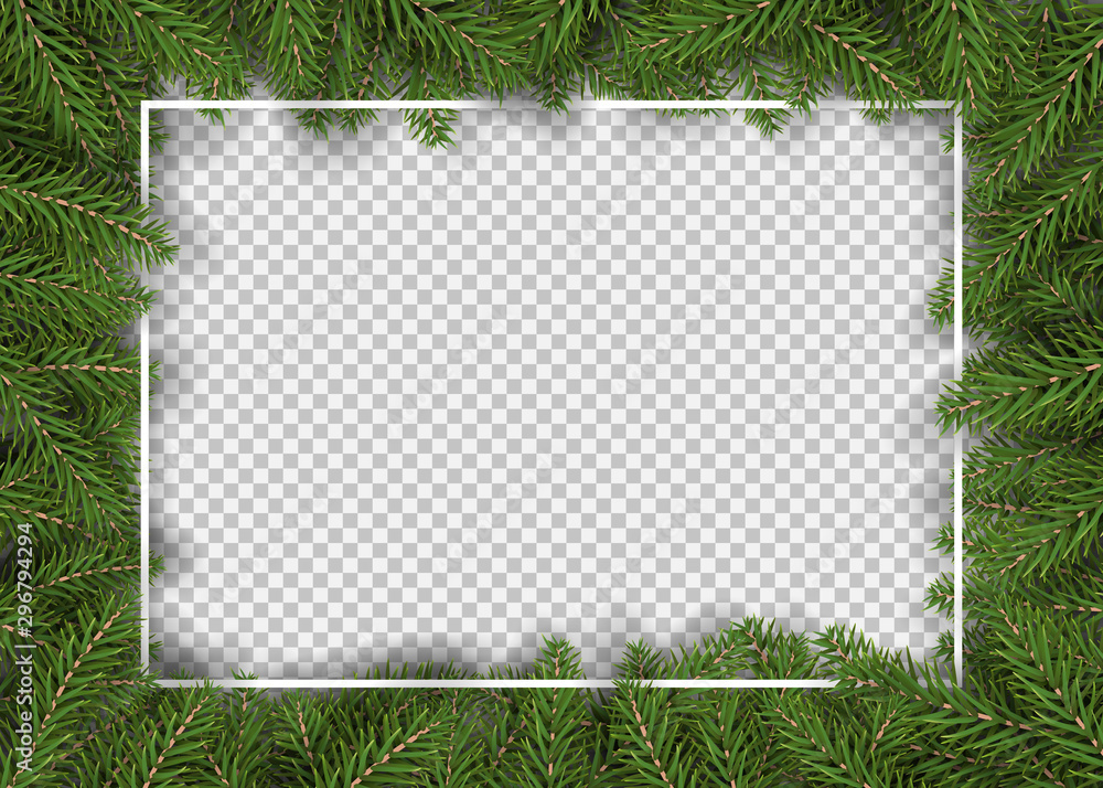 christmas fir tree border for decor and picture frame vector illustration.  - obrazy, fototapety, plakaty 