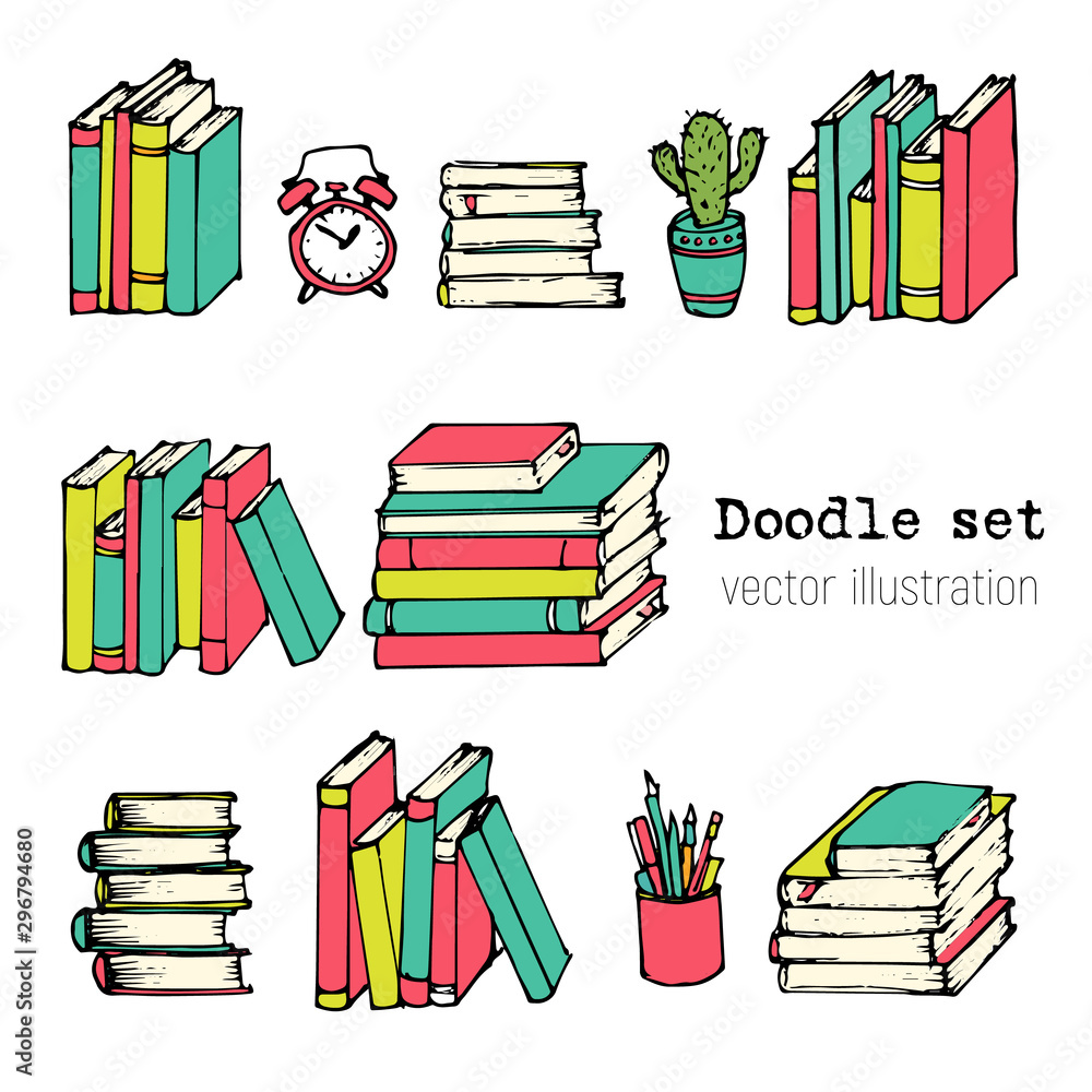 Set of Hand drawn Vector illustration. Book, Notebooks, Notepads and ...