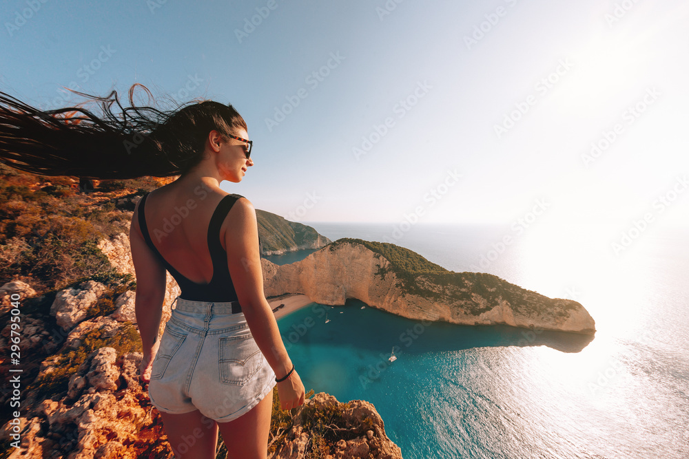 Obraz na płótnie Greece, Zakynthos,Panoramic view,Perfect sand beach and turquoise water w salonie