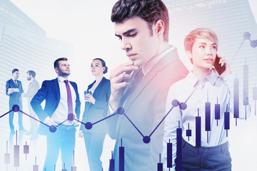 Canvas Print - Business team in city, digital chart