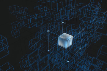 Wall Mural - Technology background make up with cubes and lines, 3d rendering.