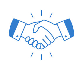 Business handshake icon. Handshake of business partners. Business handshake. Business handshake illustration. Successful deal. Vector flat style icon isolated on white background. Blue symbol