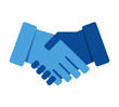 Blue handshake of business partners isolated on white background. Business handshake. Successful deal. Vector flat style illustration