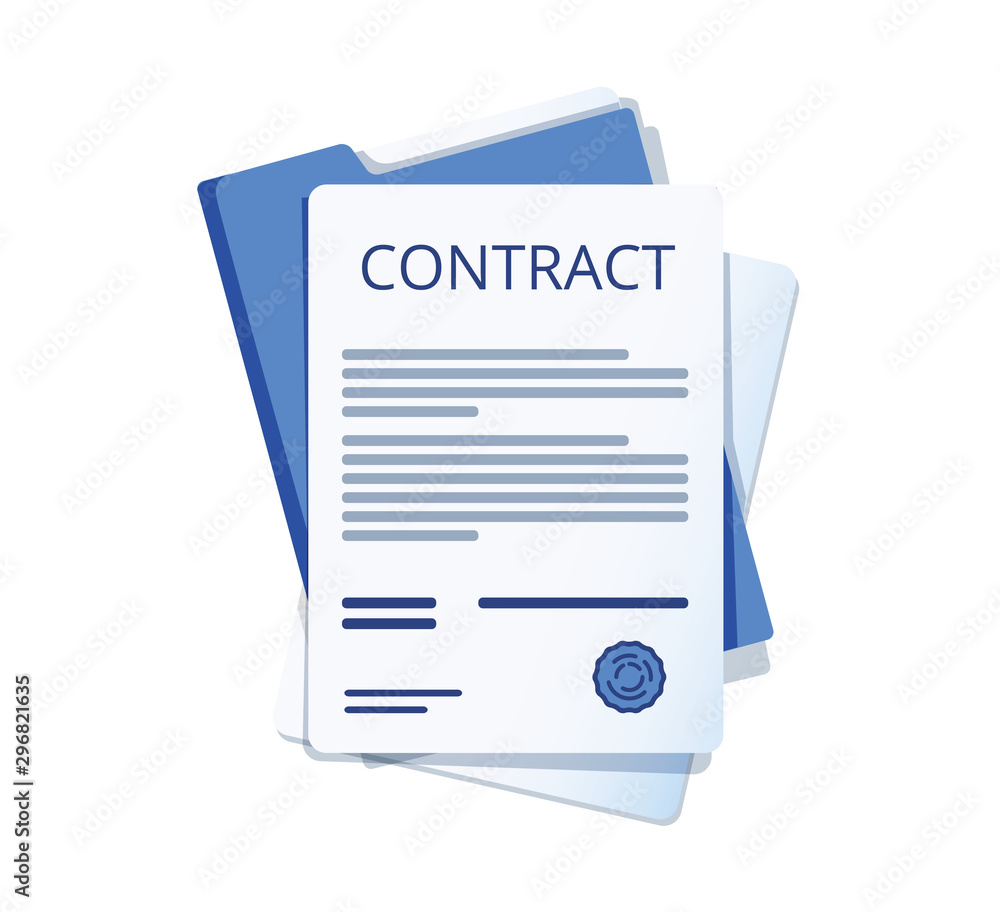 Contract signing. Contract agreement memorandum of understanding legal document stamp seal, concept for web banners - obrazy, fototapety, plakaty 