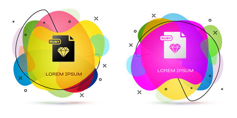 Color RUBY file document. Download ruby button icon isolated on white background. RUBY file symbol. Abstract banner with liquid shapes. Vector Illustration
