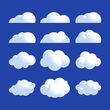 Vector Fluffy Realistic Cloud Icon Set. Shine Sky Weather Illustration Panorama Clean Vector Set Isolated. Cloudscape And Cloud Nature Fluffy In Air
