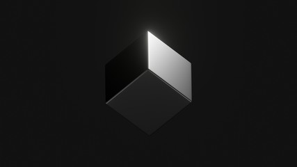 black cube on isometric view in dark space