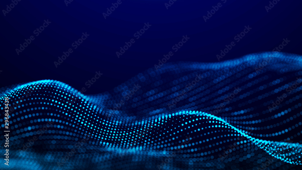 Digital technology background. Dynamic wave of glowing particles ...