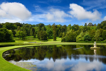 Studley Royal Water Garden Moon Pond With Neptune Sculpture On The River Skell At Fountains Abbey