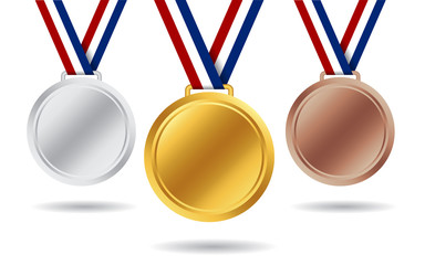gold, silver, bronze medals. 3d award medal for 1st, 2nd, 3nd place. blank insignia of medal with re