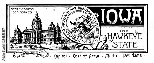 Fotomural The state banner of Iowa the hawkeye state vintage illustration