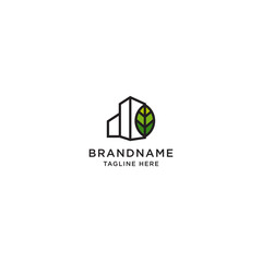 Sticker - Eco Building Real Estate Logo Icon Design Template. City, Apartment, Green, Construction Vector Illustration