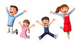 Illustration of 4 jumping parents and children in 3d rendering_2