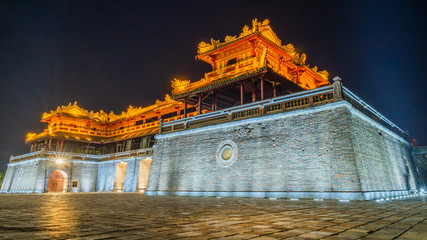 Imperial City Entrance Night Time. Citadel Historical building and vietnamese landmark in the old city of hue Vietnam