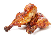 Grilled Chicken Leg  On White Background 