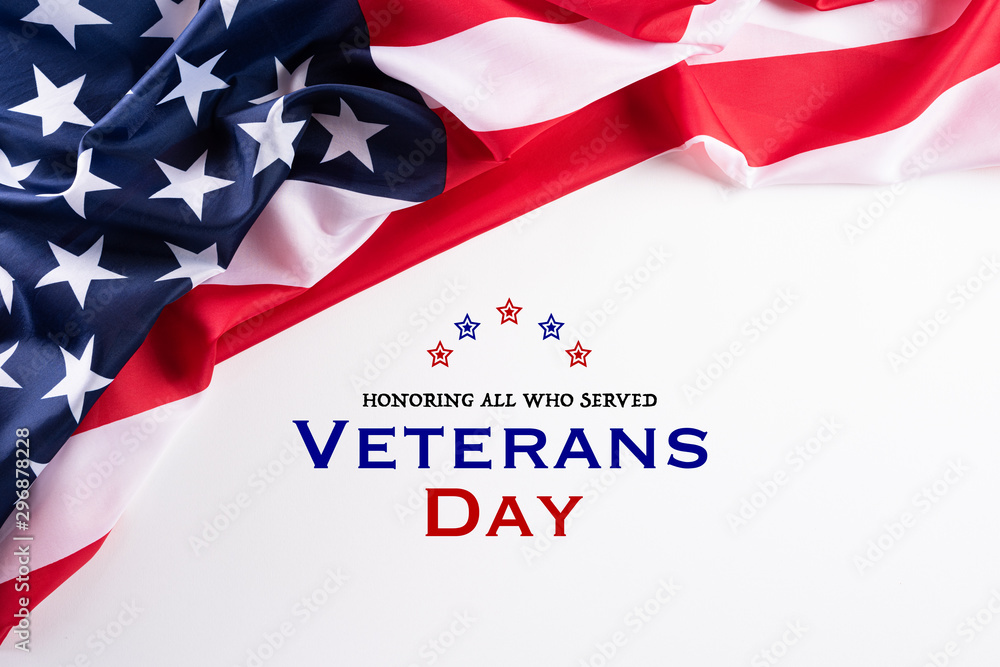 Happy Veterans Day. American flags with the text thank you veterans against a white background. November 11. - obrazy, fototapety, plakaty 
