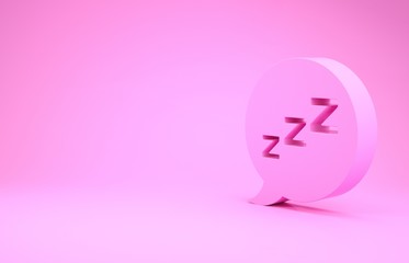 Canvas Print - Pink Speech bubble with snoring icon isolated on pink background. Concept of sleeping, insomnia, alarm clock app, deep sleep, awakening. Minimalism concept. 3d illustration 3D render