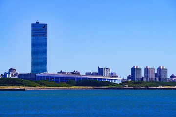 Wall Mural - Landscape of Makuhari city in the background of blue sky in Chiba Japan