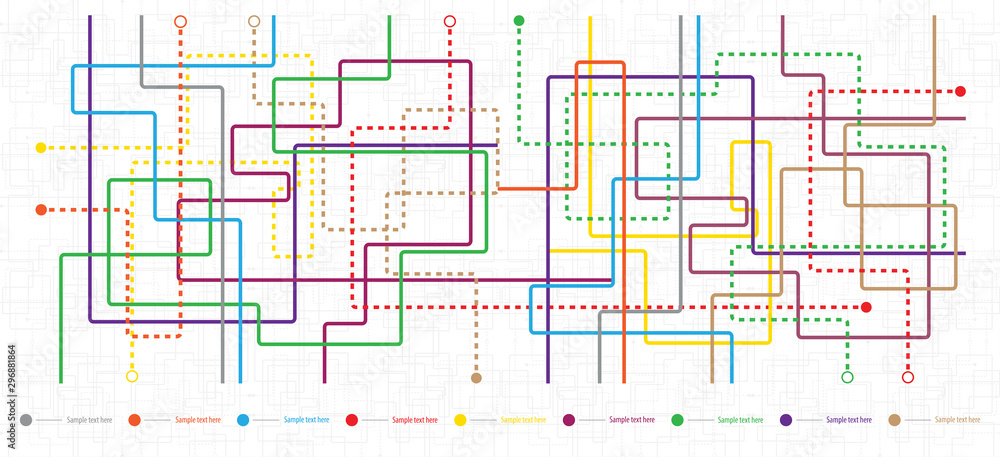 Metro map tube subway scheme. City transportation vector complex grid. Underground map. DLR and crossrail map design template. Live strokes included. - obrazy, fototapety, plakaty 