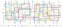 Metro Map Tube Subway Scheme. City Transportation Vector Complex Grid. Underground Map. DLR And Crossrail Map Design Template. Live Strokes Included.