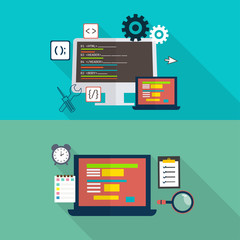 Wall Mural - flat illustration for web development with digital devices.