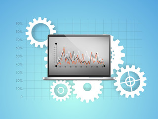 Wall Mural - 3D realistic laptop with statistical graph for Business.